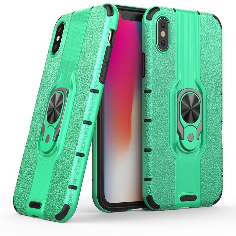 Gyűrűs hibrid borítás ujjgyűrűvel iPhone XS készülékhez - zöld