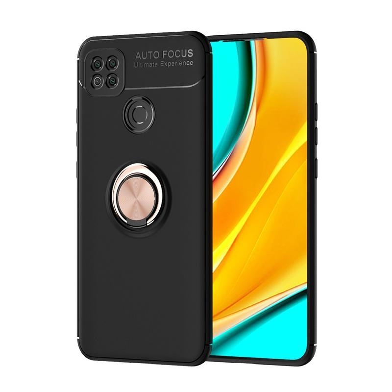 Gyűrűálló zselés tok ujjgyűrűvel Xiaomi Redmi 9C-hez - fekete / rózsa arany