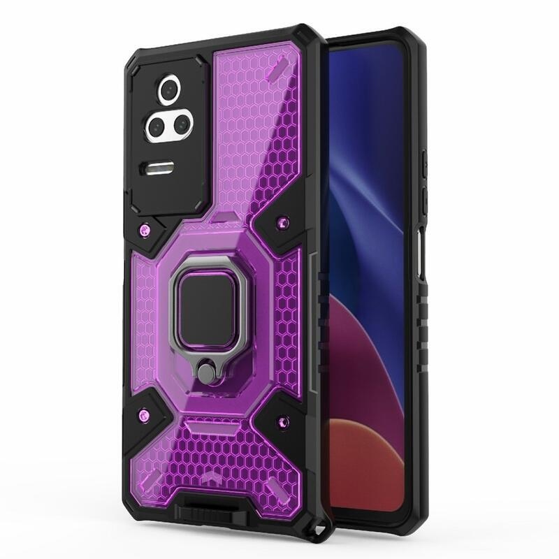 Gyűrűálló hibrid borítás ujjmarkolattal Xiaomi Poco F4 5G-hez - lila