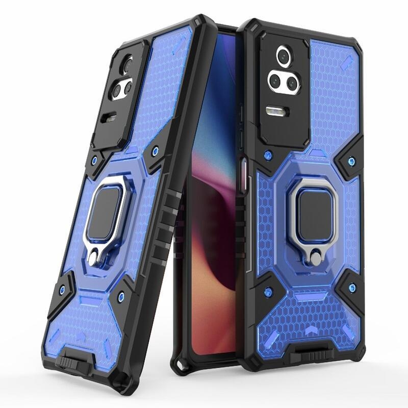 Gyűrűálló hibrid borítás ujjmarkolattal Xiaomi Poco F4 5G-hez - kék