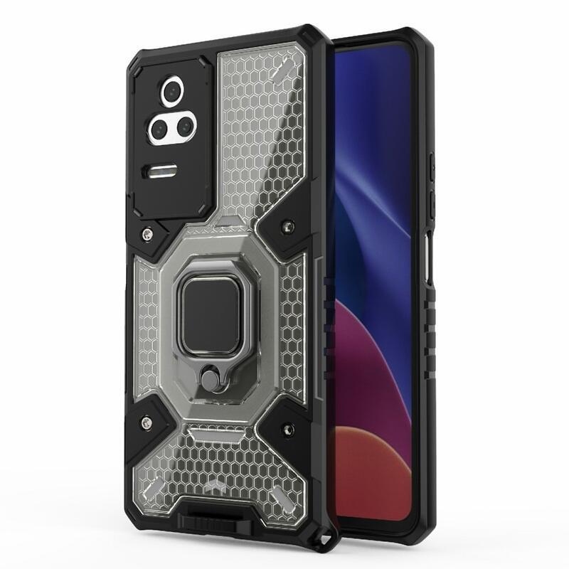 Gyűrűálló hibrid borítás ujjmarkolattal a Xiaomi Poco F4 5G készülékhez - szürke