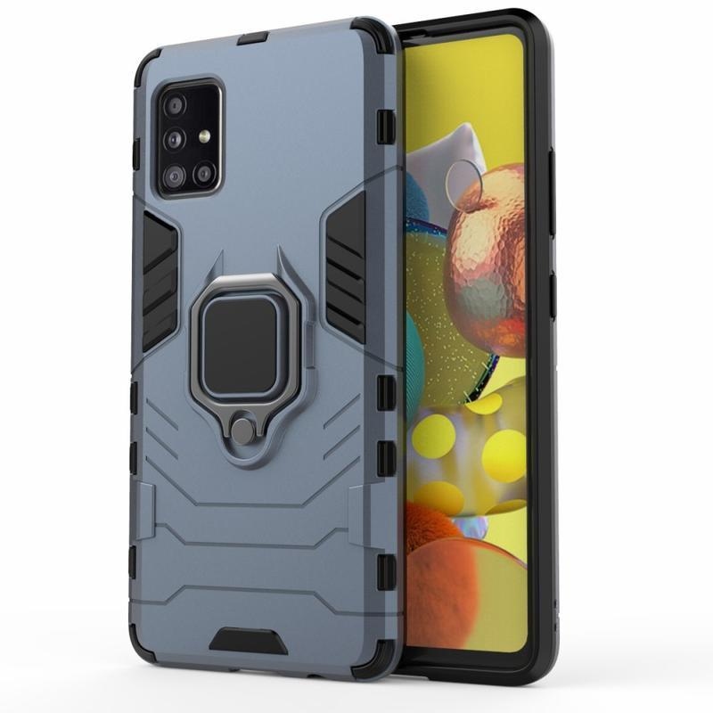 Gyűrűálló hibrid borítás ujjbeggyel Samsung Galaxy A51 5G készülékhez - kék