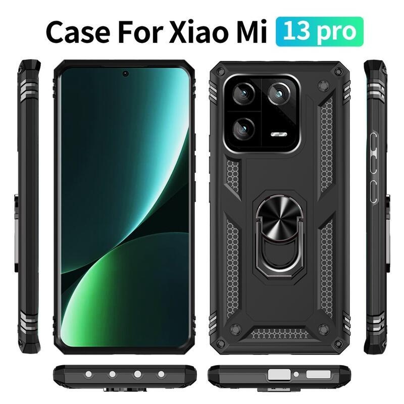 Gyűrűs tartós hibrid borítás fogantyúval Xiaomi 13 Pro-hoz - fekete