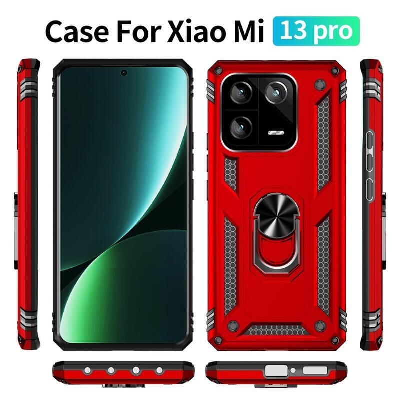 Gyűrűs tartós hibrid borítás fogantyúval Xiaomi 13 Pro-hoz - piros