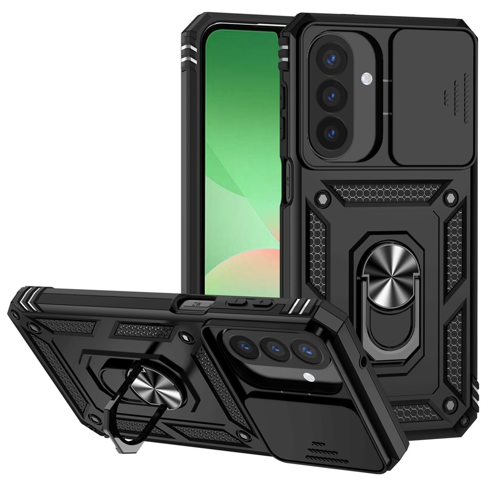 Gyűrűálló hibrid borítás ujjbeggyel Samsung Galaxy A27-re - fekete