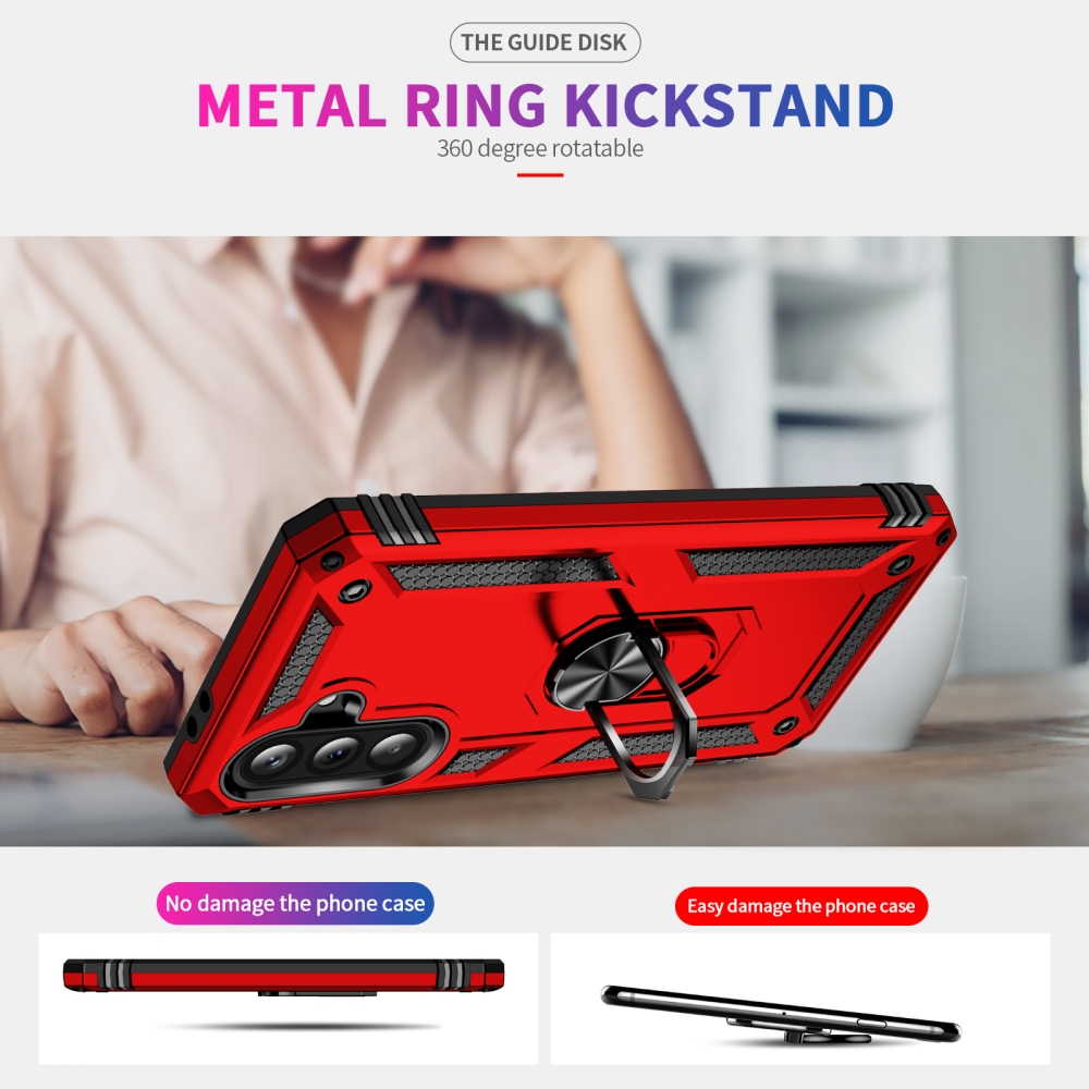 Gyűrűálló hibrid borítás ujjbeggyel Samsung Galaxy A37 5G - piros