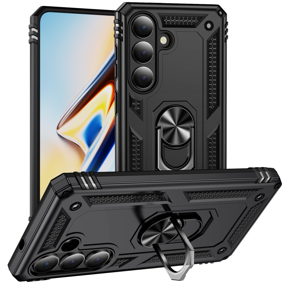 Gyűrűálló hibrid borítás ujjbeggyel Samsung Galaxy S26 készülékre - fekete