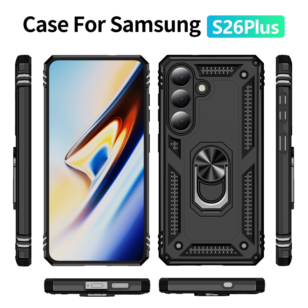 Gyűrűálló hibrid borítás ujjbeggyel Samsung Galaxy S26+ készülékhez - fekete