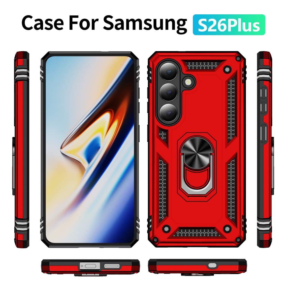 Gyűrűálló hibrid borítás ujjbeggyel Samsung Galaxy S26+ készülékhez - piros