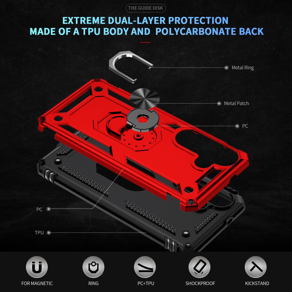 Gyűrűálló hibrid borítás ujjbeggyel Samsung Galaxy S26+ készülékhez - piros