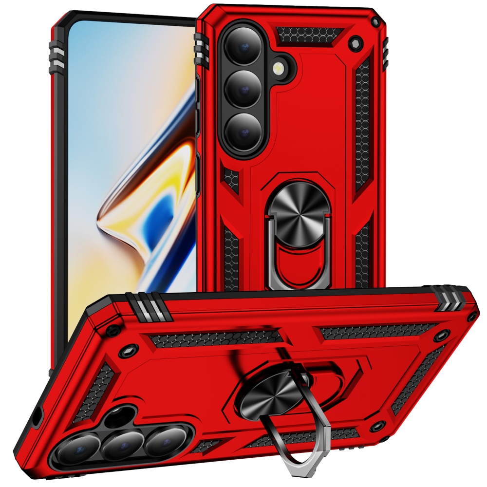 Gyűrűálló hibrid borítás ujjbeggyel Samsung Galaxy S26+ készülékhez - piros