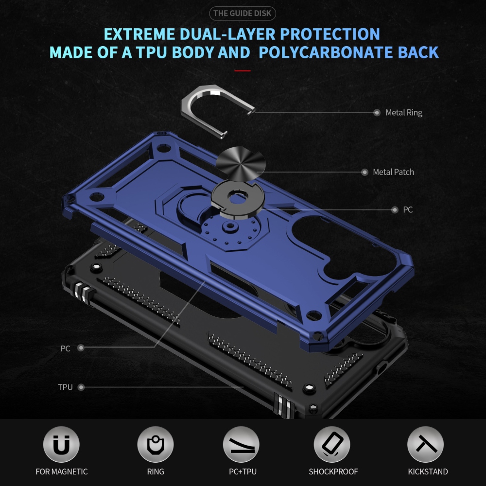 Gyűrűálló hibrid borítás ujjbeggyel Samsung Galaxy S26+ készülékhez - kék