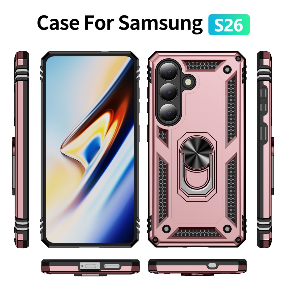 Gyűrűálló hibrid borítás ujjmarkolattal Samsung Galaxy S26-hoz - rózsaarany