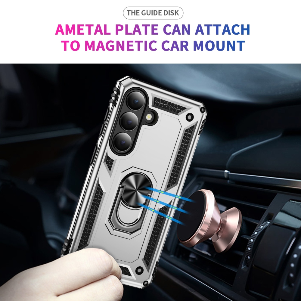 Gyűrűálló hibrid borítás ujjbeggyel Samsung Galaxy S26 - ezüst