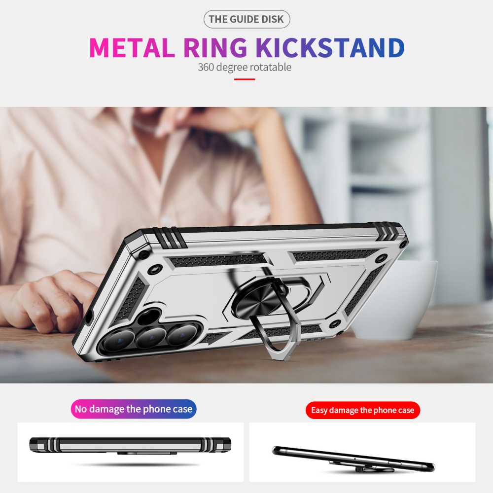 Gyűrűálló hibrid borítás ujjmarkolattal Samsung Galaxy S26+ készülékhez - ezüst