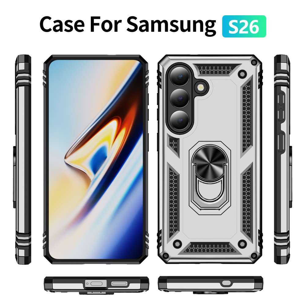 Gyűrűálló hibrid borítás ujjbeggyel Samsung Galaxy S26 - ezüst