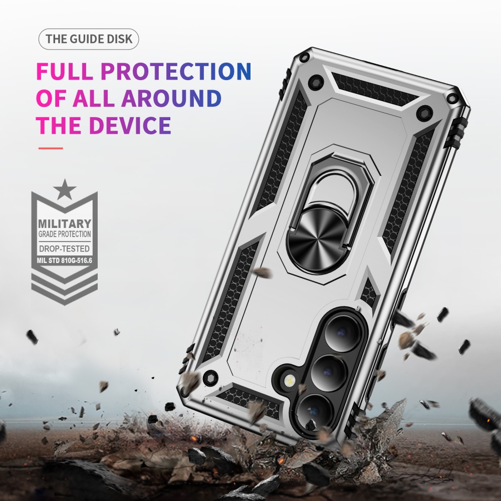 Gyűrűálló hibrid borítás ujjbeggyel Samsung Galaxy S26 - ezüst