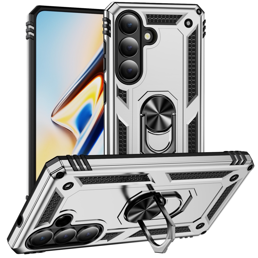 Gyűrűálló hibrid borítás ujjbeggyel Samsung Galaxy S26 - ezüst