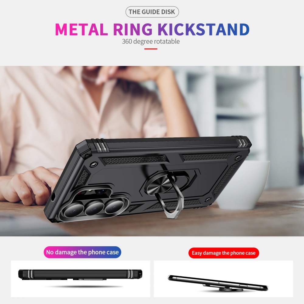 Gyűrűálló hibrid borítás ujjbeggyel Samsung Galaxy S26 Ultra - fekete