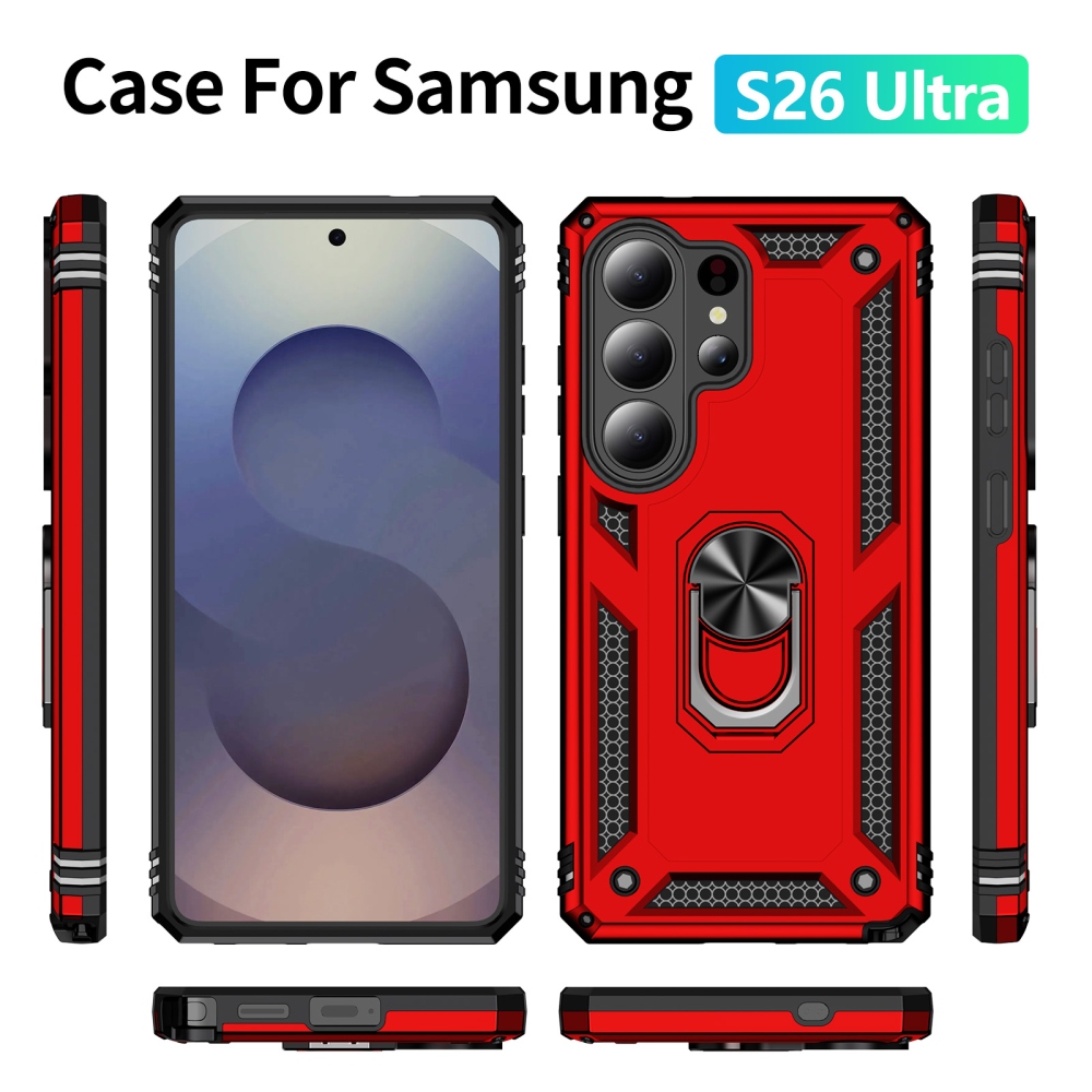 Gyűrűálló hibrid borítás ujjbeggyel Samsung Galaxy S26 Ultra - piros