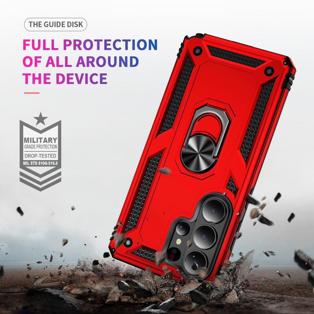 Gyűrűálló hibrid borítás ujjbeggyel Samsung Galaxy S26 Ultra - piros