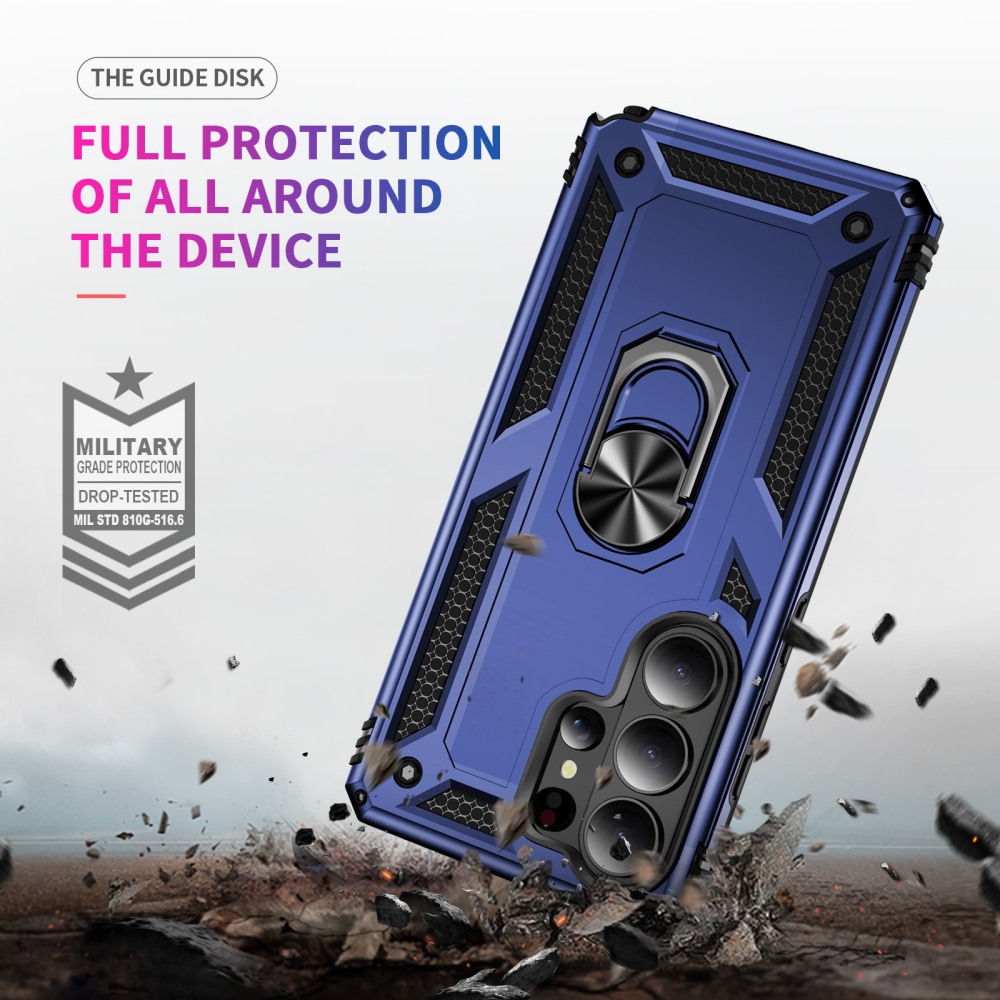 Gyűrűálló hibrid borítás ujjbeggyel Samsung Galaxy S26 Ultra - kék