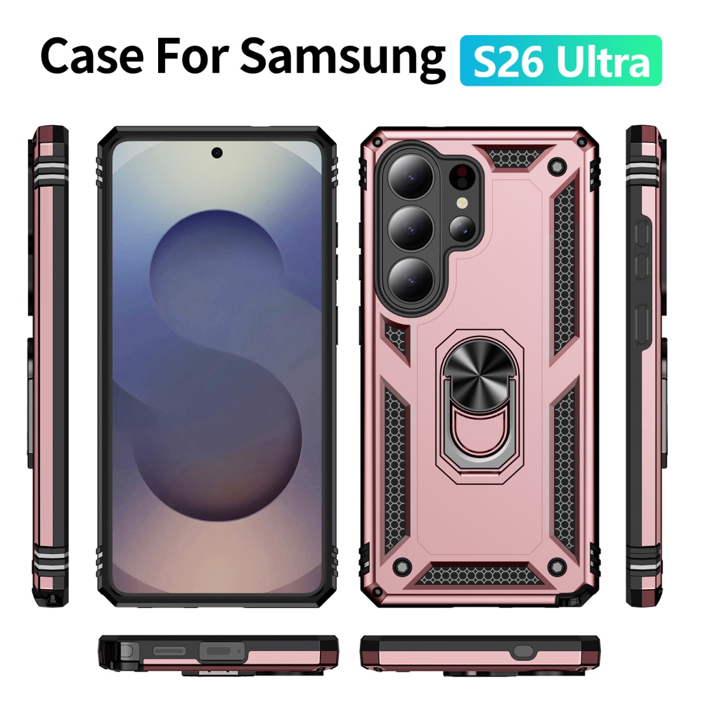 Gyűrűálló hibrid borítás ujjmarkolattal Samsung Galaxy S26 Ultra - rózsaarany