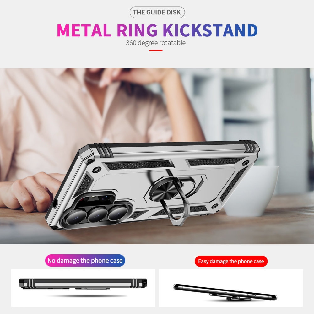 Gyűrűálló hibrid borítás ujjbeggyel Samsung Galaxy S26 Ultra - ezüst