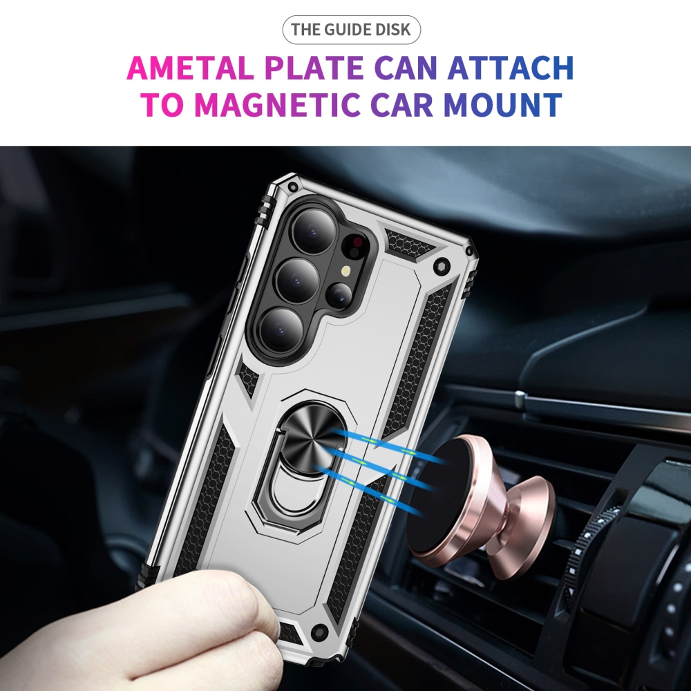 Gyűrűálló hibrid borítás ujjbeggyel Samsung Galaxy S26 Ultra - ezüst