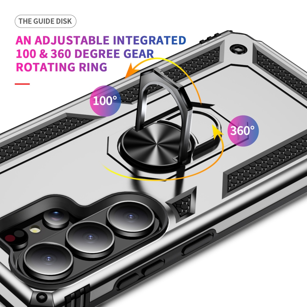 Gyűrűálló hibrid borítás ujjbeggyel Samsung Galaxy S26 Ultra - ezüst