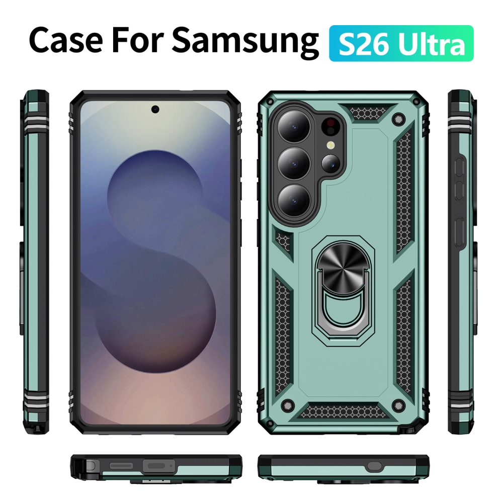 Gyűrűálló hibrid borítás ujjbeggyel Samsung Galaxy S26 Ultra - zöld