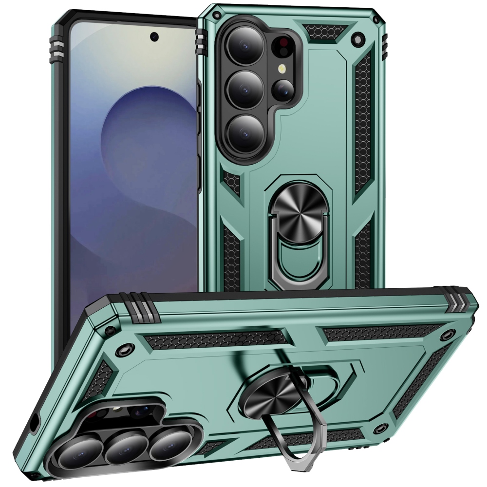 Gyűrűálló hibrid borítás ujjbeggyel Samsung Galaxy S26 Ultra - zöld
