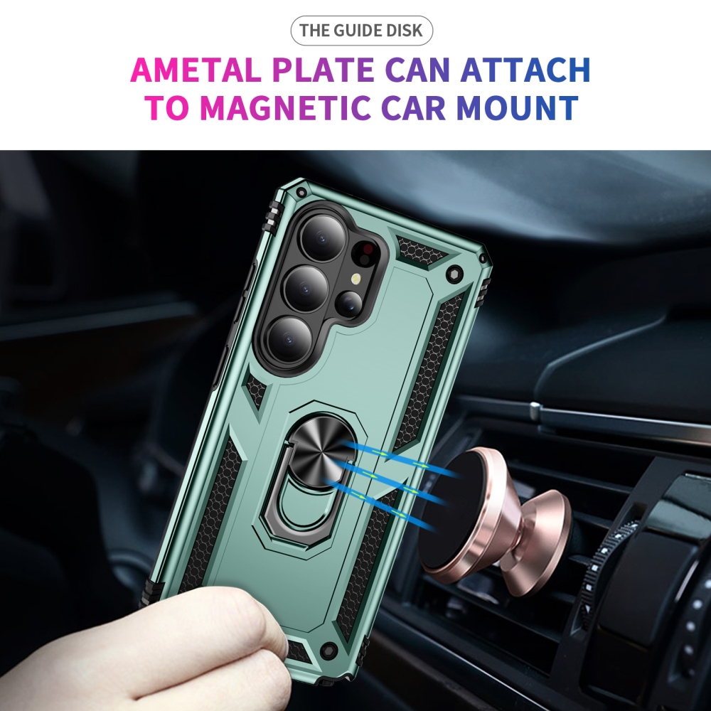 Gyűrűálló hibrid borítás ujjbeggyel Samsung Galaxy S26 Ultra - zöld