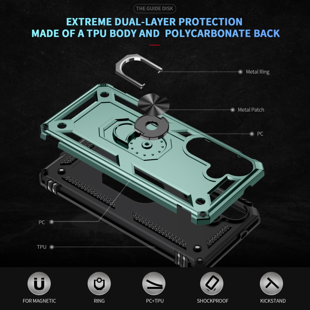 Gyűrűálló hibrid borítás ujjbeggyel Samsung Galaxy S26-hoz - zöld