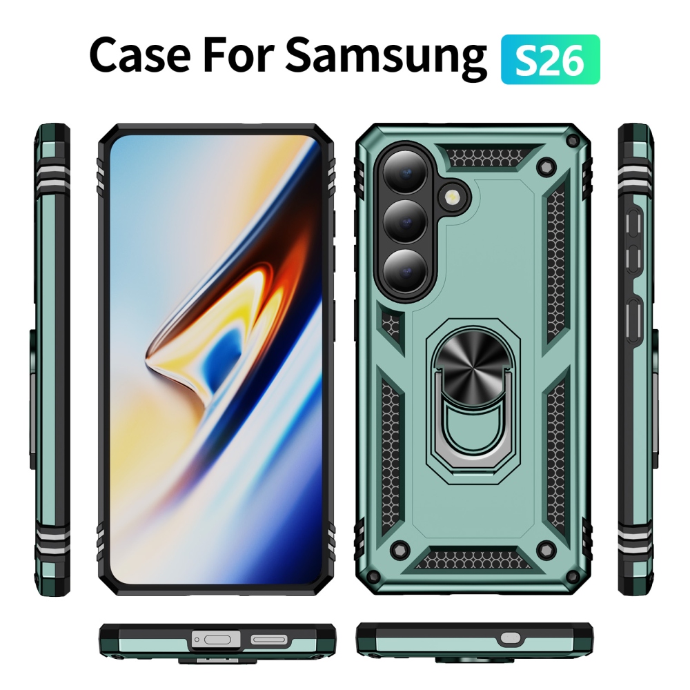 Gyűrűálló hibrid borítás ujjbeggyel Samsung Galaxy S26-hoz - zöld