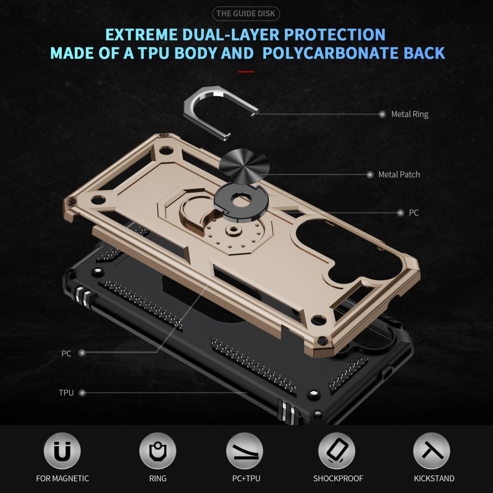 Gyűrűálló hibrid borítás ujjbeggyel Samsung Galaxy S26-hoz - arany színű