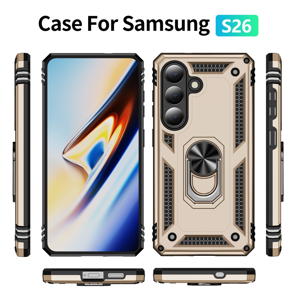 Gyűrűálló hibrid borítás ujjbeggyel Samsung Galaxy S26-hoz - arany színű