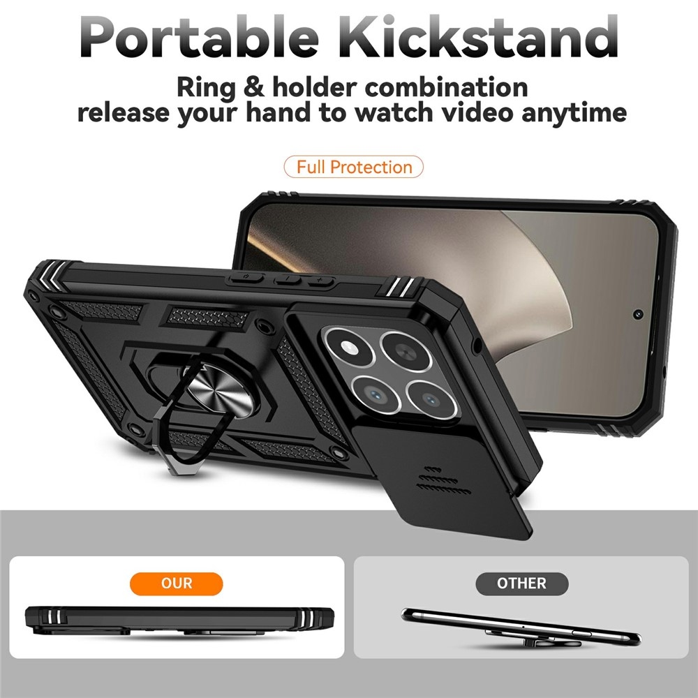 Gyűrűálló hibrid borítás ujjmarkolattal Xiaomi 15T-hez - fekete