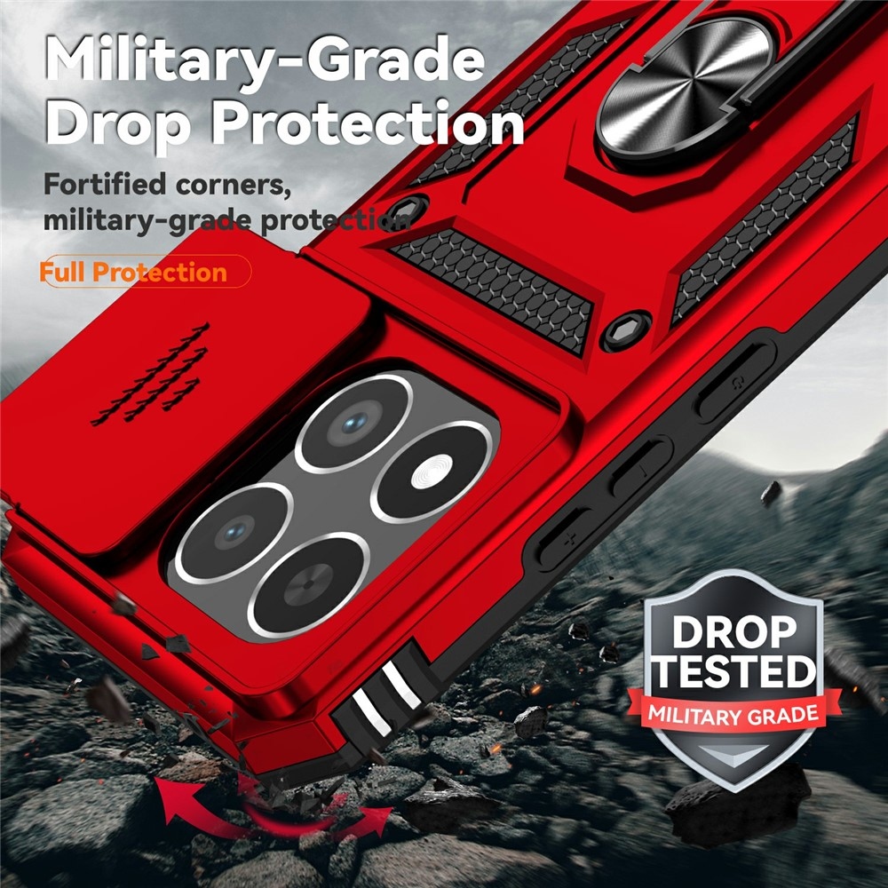 Gyűrűálló hibrid borítás ujjmarkolattal Xiaomi 15T-hez - piros