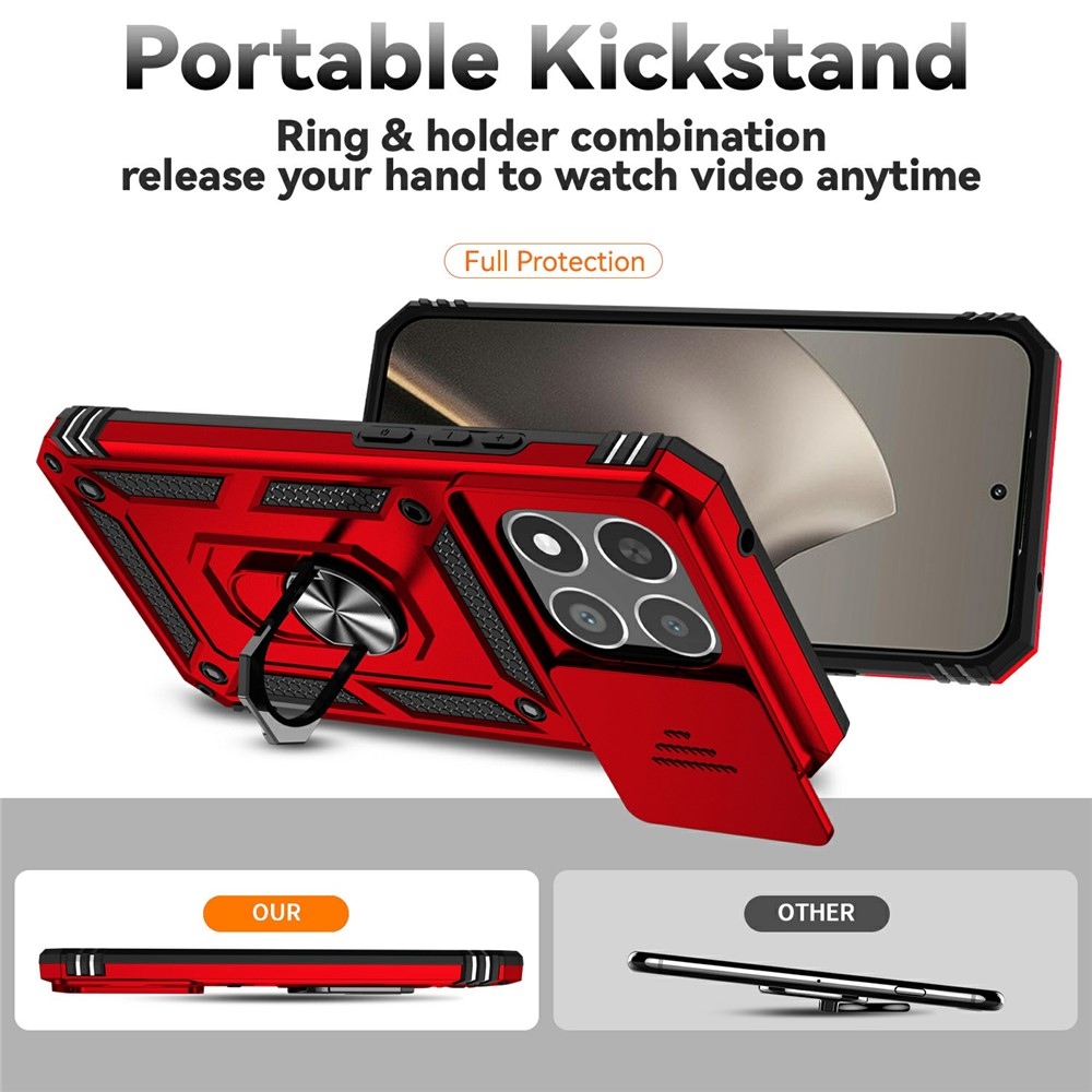 Gyűrűálló hibrid borítás ujjmarkolattal Xiaomi 15T-hez - piros