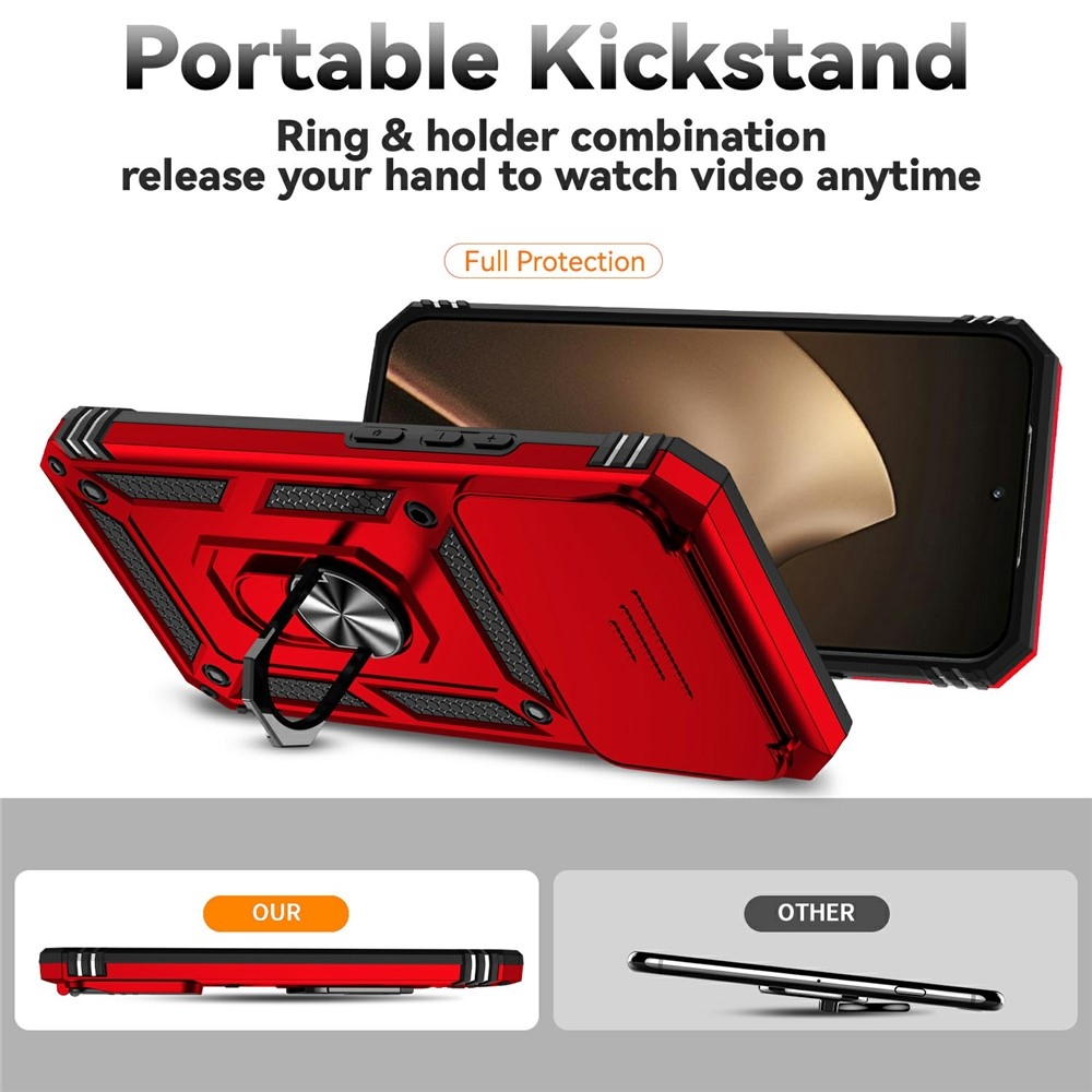 Gyűrűálló hibrid borítás ujjmarkolattal Xiaomi 15T Pro-hoz - piros