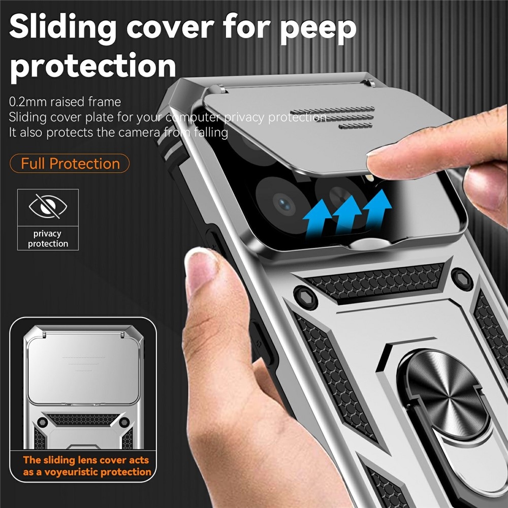 Gyűrűálló hibrid borítás ujjmarkolattal Xiaomi 15T Pro-hoz - ezüst