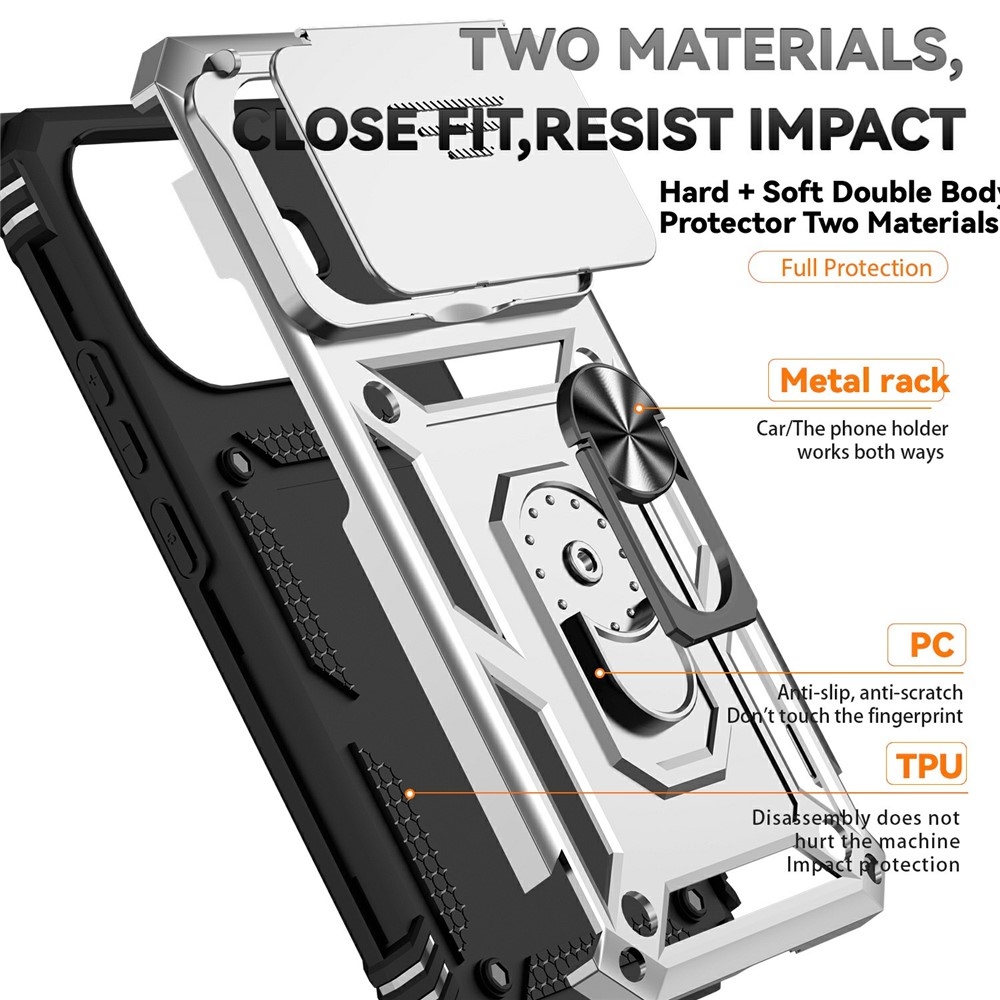 Gyűrűálló hibrid borítás ujjmarkolattal Xiaomi 15T Pro-hoz - ezüst