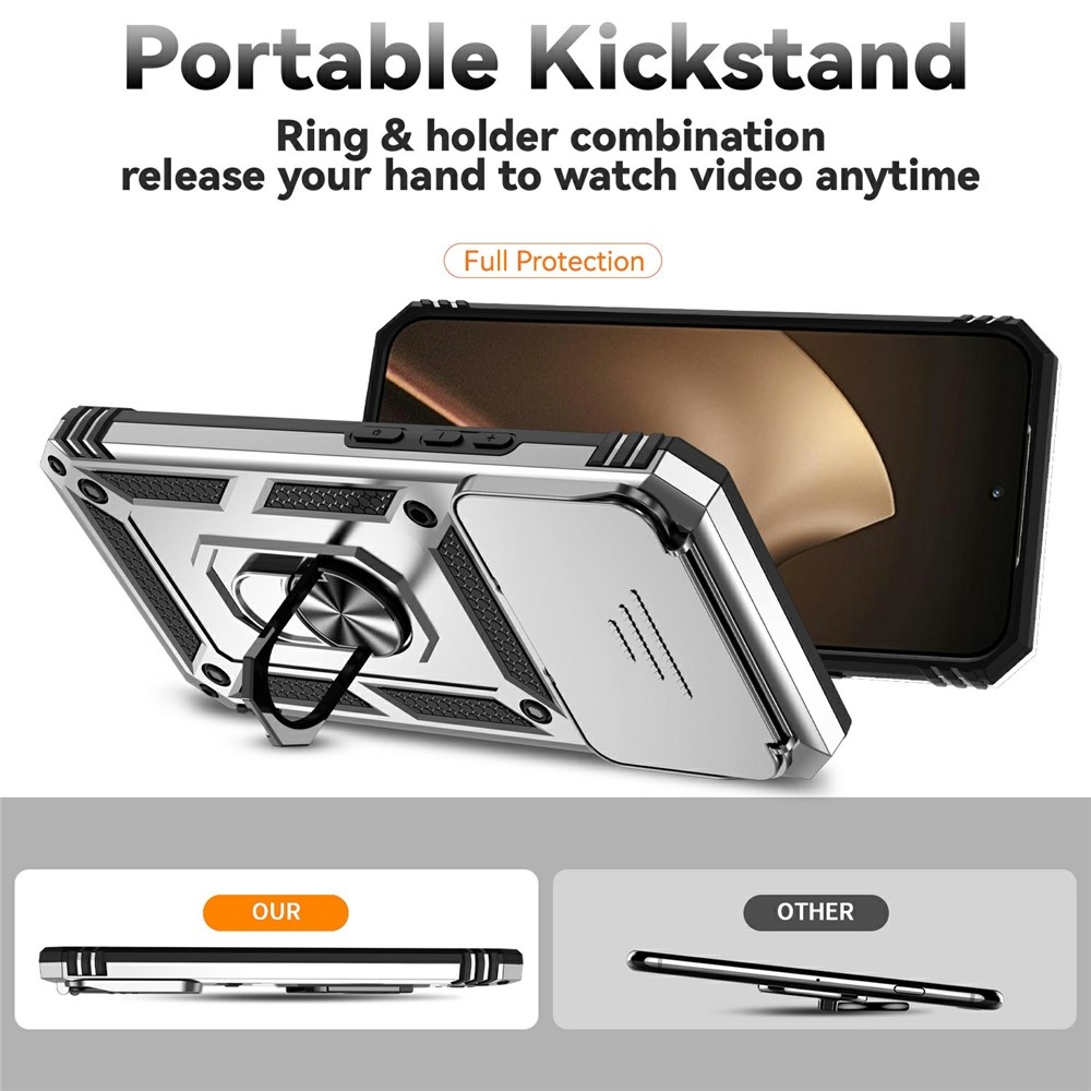 Gyűrűálló hibrid borítás ujjmarkolattal Xiaomi 15T Pro-hoz - ezüst