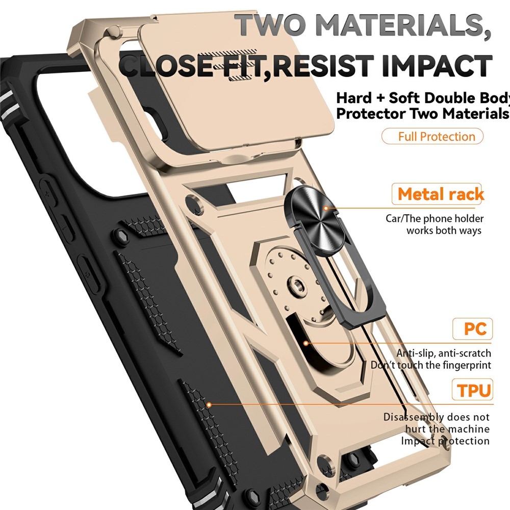 Gyűrűálló hibrid borítás ujjmarkolattal Xiaomi 15T Pro-hoz - arany színű