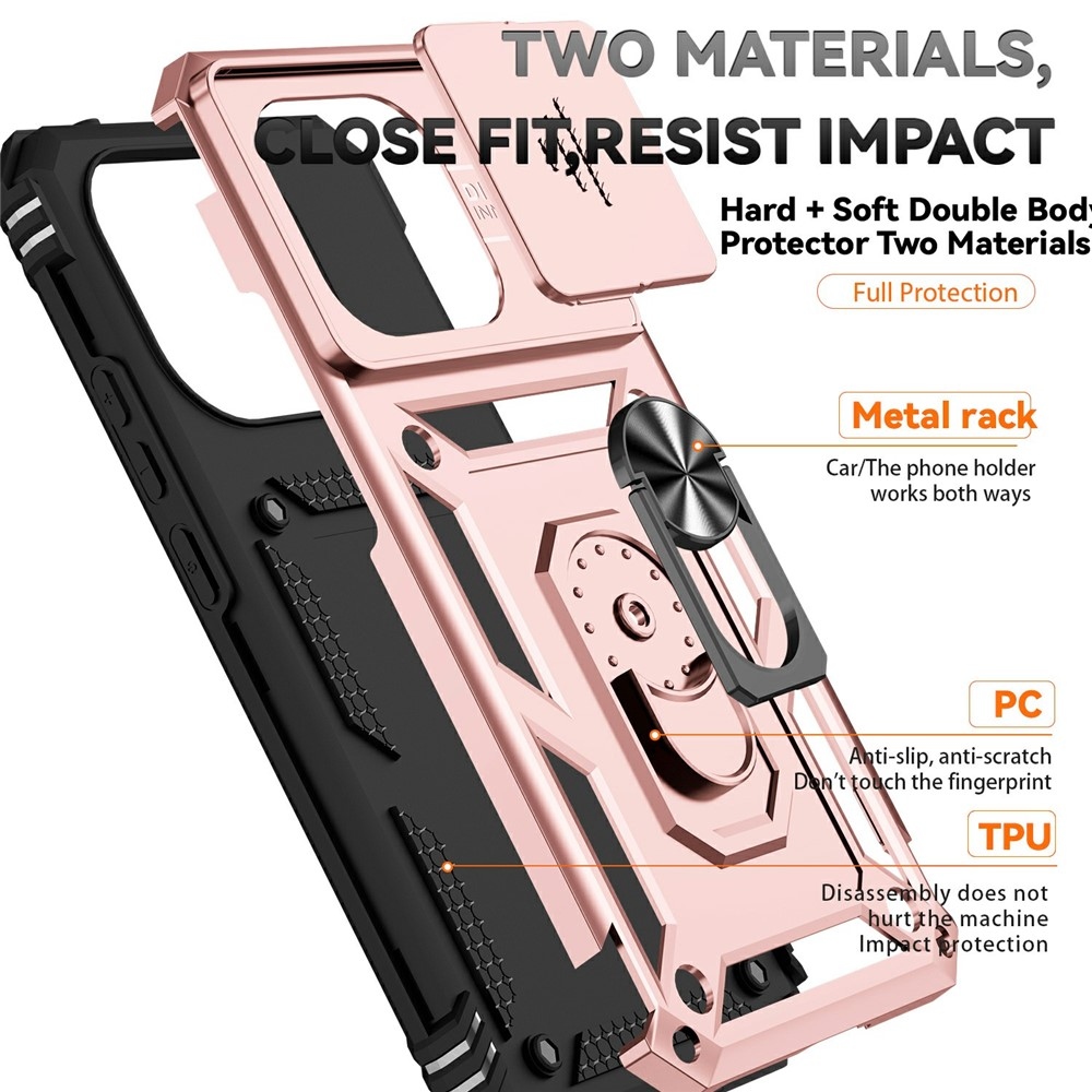 Gyűrűálló hibrid borítás ujjmarkolattal Xiaomi 15T-hez - rózsaarany