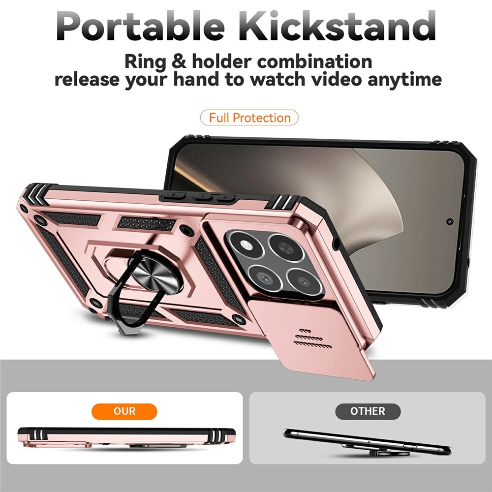 Gyűrűálló hibrid borítás ujjmarkolattal Xiaomi 15T-hez - rózsaarany