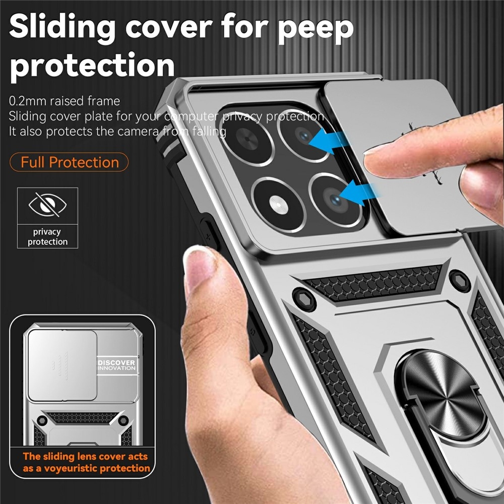 Gyűrűálló hibrid borítás ujjmarkolattal Xiaomi 15T-hez - ezüst