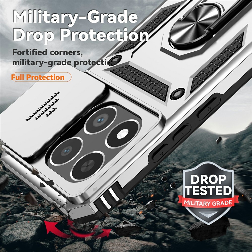 Gyűrűálló hibrid borítás ujjmarkolattal Xiaomi 15T-hez - ezüst