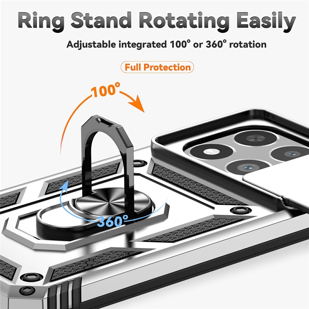 Gyűrűálló hibrid borítás ujjmarkolattal Xiaomi 15T-hez - ezüst